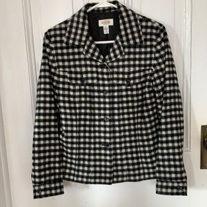 Talbots black cream check wool jacket. Size 6